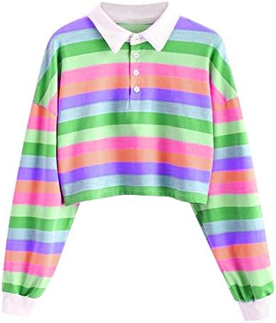 Дамски Пуловери за момичета, Ризи, Модерен Съкратен Топ с Отложным яка и дълъг ръкав, Hoody с цветен Блок