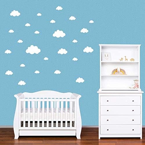Стикери за стена с облаците + Декор за детска Лесно да се прилага + Стикери за спални за Момичета и Момчета + Стенно изкуство за детска стая (Бели облаци 25 бр.)