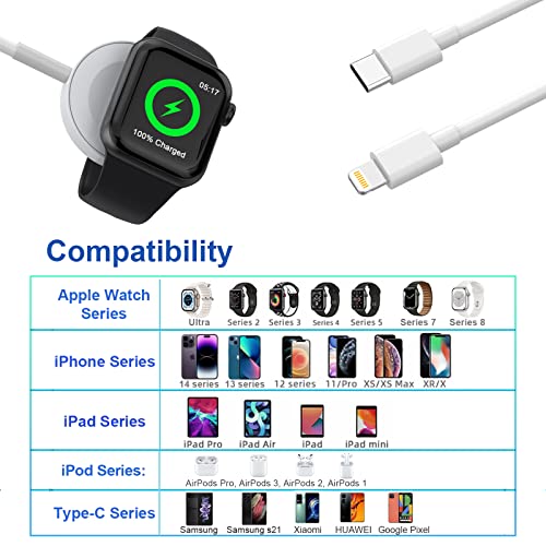 Кабел за зарядно устройство на смарт часа 3 в 1 за Apple Watch/iPhone/Airpods, за Зарядното устройство на Apple Watch Магнитен кабел