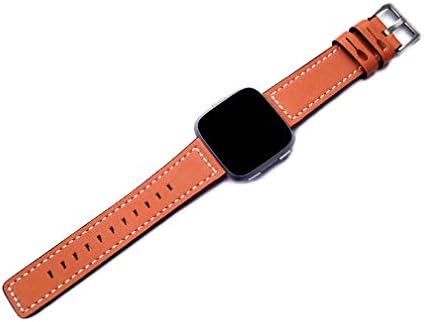 Тъмно оранжева каишка с бели бода, съвместим с smart часовника Fitbit Versa 2 и Versa, Елегантна гривна с каишка от мека кожа и быстросъемными барабани (4. Обтегач цвят розово зл