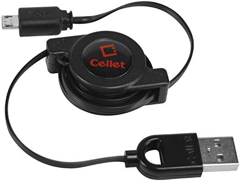 Cellet Прибиращ се кабел Micro USB-USB A за синхронизация на данни и зареждане, съвместим с всички смартфони с порт Micro USB