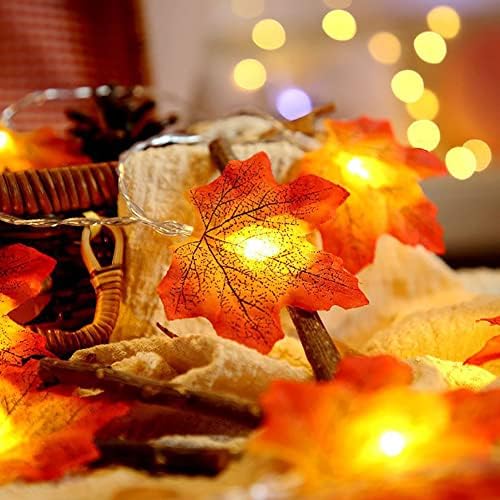 OVV 2 опаковки Хелоуин Тиква Кленови Листа Гирлянди 20 фута и 40 Led Есенни Декорации Светлини Закрит и Открит Гирлянда на Благодарността,
