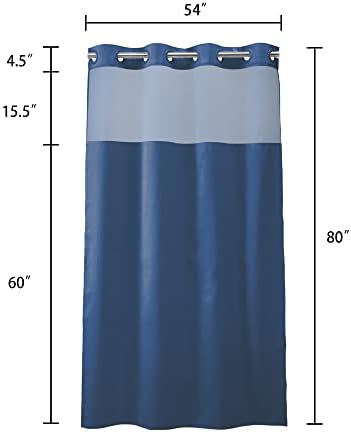 Завеса за душ от тъмно син плат River Dream с прозрачен прозорец, лигавицата не се изисква, могат да се перат в машина, 54 x 80