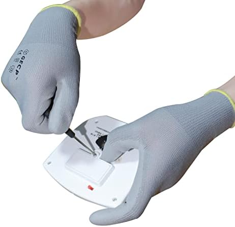 GECP 12 Чифта Предпазни работни ръкавици, Мъжки Тънки работни ръкавици, с антиоксидантна полиуретанова боя с покритие против хлъзгане,