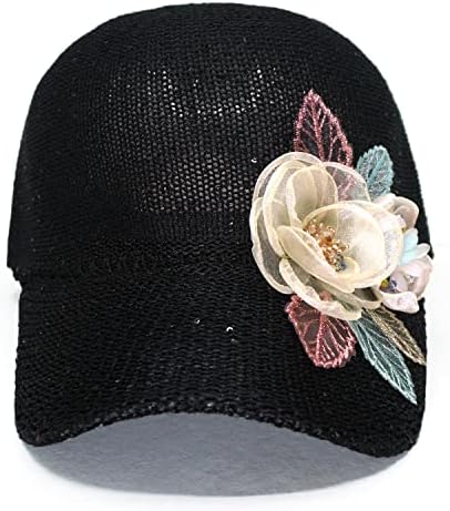 Дишаща бейзболна шапка Дамски Модни Солнцезащитная Шапка Ръчна работа с 3D Цветя с Кристали и Перли, Регулируем Шапка на шофьор