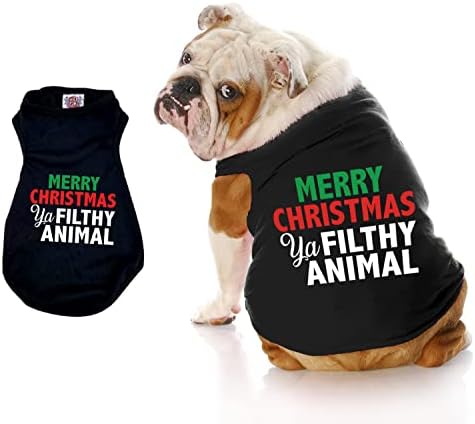Коледна тениска за кучета, Риза Весела Коледа Ya Filthy Animal за кучета, Риза за малки Кученца с тегло до 90 килограма, Миене в