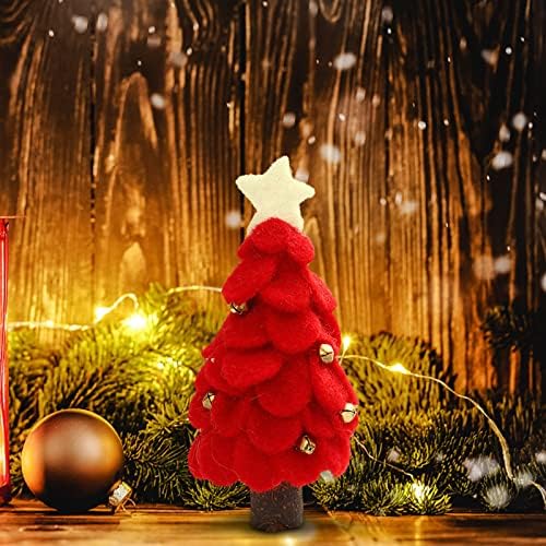 Филцови Коледно Дърво Настолна Коледно Дърво със Звънци Червена Изкуствена Коледна Елха Малка Украса на Работния Плот Коледен Орнамент Елегантен