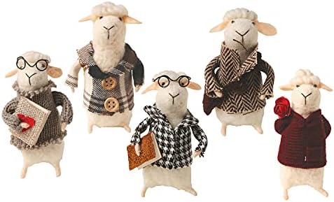 Класически Декор От Валяной Вълна за Овце По Каталог - Декоративни Фигурки на Малки Овечек в Дрехи от 5 Теми - Комплект бижута от