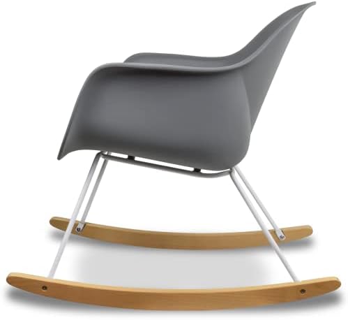 модерно кресло-люлка 2xhome От пластмаса с Дървен кръст-образни греди и Бяла Метална рамка, Сив цвят