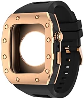 Комплект модификация каишка KANUZ за Apple Watch 8 7 Метален корпус от неръждаема стомана 45 mm за iWatch Series 6 SE 5 4 Каишка от мека гума 44 мм (Цвят: SRG-B, размер: 45 mm за часа 8/7)