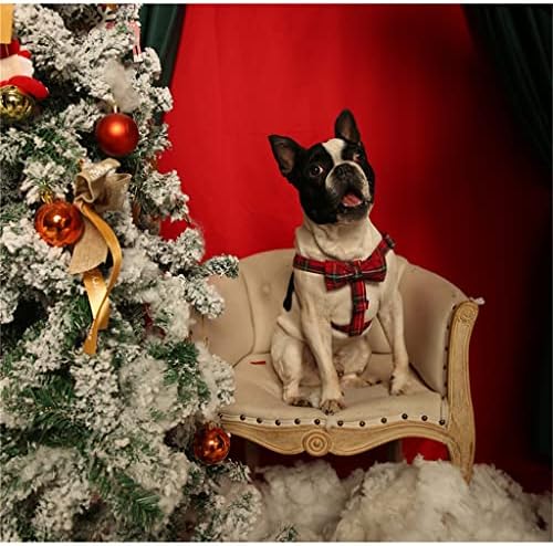 ZLXDP памук червено в клетката Коледа куче сбруя с папийонка и основните каишка с регулируема закопчалка пет доставки