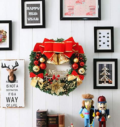 Коледен венец H & W Среден (15,8 инча / 40 см.) за входната врата, Стени, Прозорци, Изкуствена коледна звезда, Коледна украса с