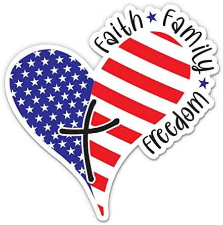 Етикети Faith Family Freedom - 2 опаковки, 3-инчов стикери - Водоустойчив винил за колата, телефон, бутилки с вода, лаптоп - Патриотични