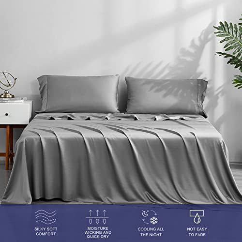 ACCURATEX Bamboo Sheets King Size Grey - Охлаждащи Кърпи от органичен бамбуково влакно за легла King Size и 4 бр., кърпи с