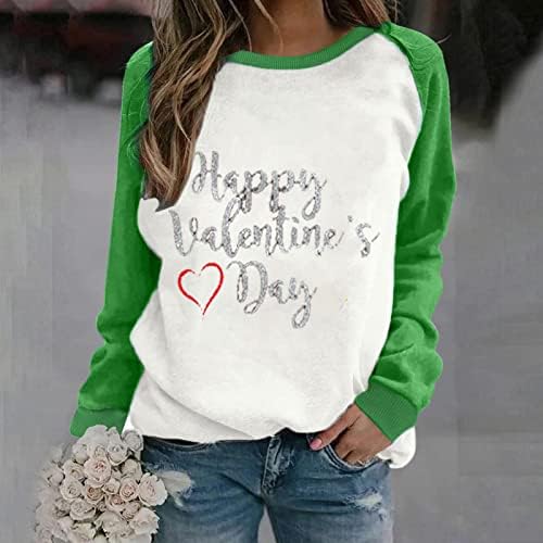 Честит Свети Валентин, за Дамски Модни Блузи, Пуловер с Хубаво Сърце, Топ, Ризи с кръгло деколте и Дълъг Ръкав, Блуза, За да излезете