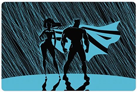 Foldout Подложка за домашни любимци-Супергерои за храна и вода, Силует Отношение Супергерои, Позирующей На фона На Илюстрации Защитник