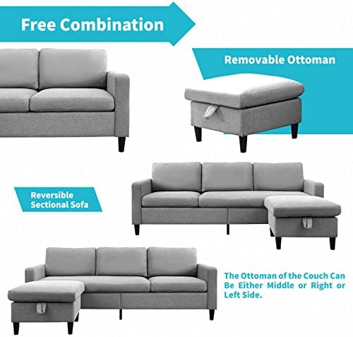 Модерен Секционни диван-канапе CECER с пуфиком за съхранение на неща, Модулни дивани 86 W L-образна форма с 4 Странични джобове, 3-местни Бельевые на мека мебел за дневна /