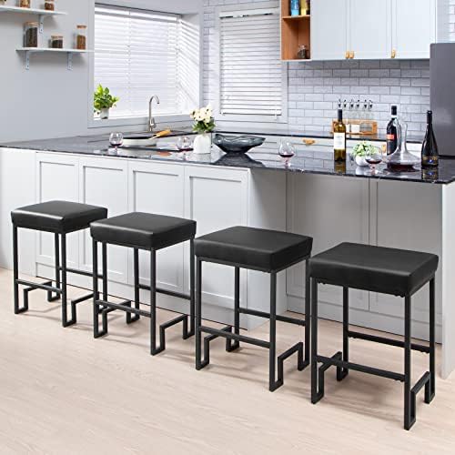 Комплект от 4 Продуктова столове с височина на скарата WISOICE, Модерни Метални Бар Столове за кухненски шкафове, 24-Инчови Островни