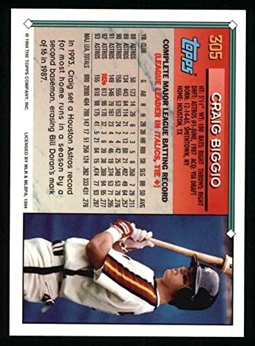1994 Topps # 305 Крейг Биджио Хюстън Астрос (Бейзболна картичка) Ню Йорк / MT Astros