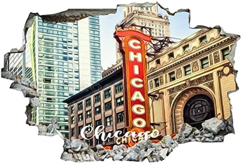 COCOKEN American Illinois Chicago Painting Art Гледка към град Чикаго 3D Стикери за Стена, Стенни Изкуство е Подвижна Постер Винил