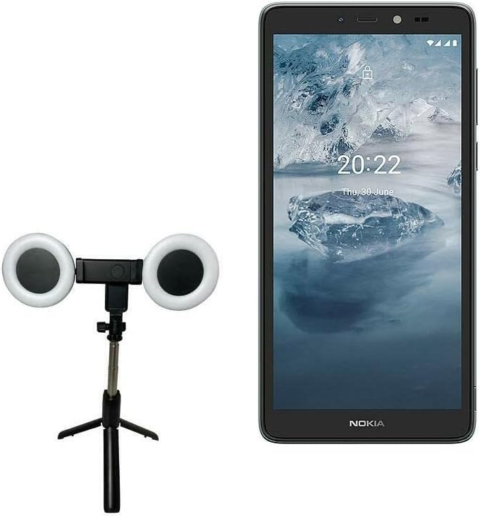 Поставяне и монтиране на BoxWave за Nokia C2 2nd Edition (2022) (Поставяне и монтиране на BoxWave) - RingLight SelfiePod, Плъзгаща скоба за селфи-стик с околовръстен осветление за Nokia C2 2nd Edition (2022)