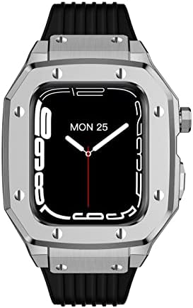 Калъф за часа от сплав MAALYA Каишка за Apple Watch Series 8 7 6 5 4 SE 45 мм 42 мм 44 мм Луксозен Метален Гумена каишка за часовник