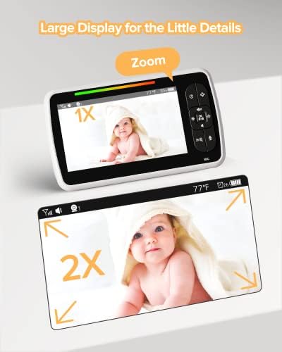 Следи бебето с камера и аудио, 5-инчов дисплей, Изцяло Дистанционна камера за деца с възможност за завъртане /наклон, Нощно виждане, батерията е 3000 mah, безжичен видеон