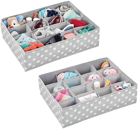 mDesign Органайзер за съхранение на кутии шкафа и гардероба от мека тъкан за дете / Детска стая и Детска - Голям Организатор на 16 секции - Принт на точки, 2 опаковки - Свет?