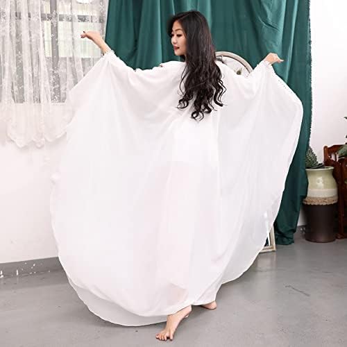 PDGJG Дамски Танцови Облекла за танц на Корема Шифоновое рокля в Бял цвят Плюс Размера на Традиционните Дълги Рокли (Цвят: бял, размер: код L)