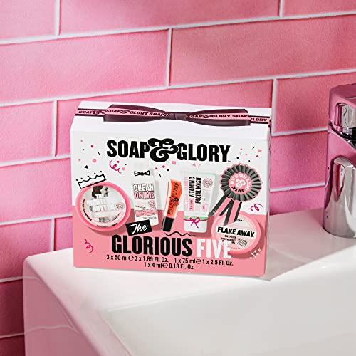 Подаръчен комплект Soap & Glory The Glorious Five - Масло за тяло Righteous Butter, Гел за душ Clean On Me, Скраб за тяло Flake