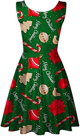 BADHUB Xmas_Dress Модно Дамско Лятна Рокля С кръгло деколте и Коледните Принтом, Свободно Удобна Рокля Без Ръкави, Есенно-Зимни Рокли 2022