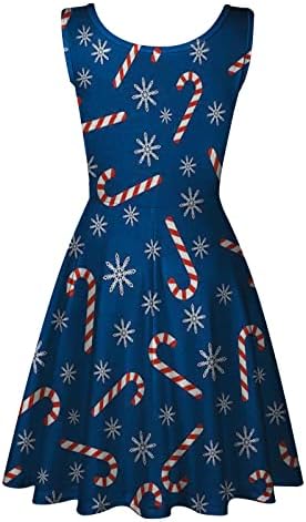 BADHUB Xmas_Dress Модно Дамско Лятна Рокля С кръгло деколте и Коледните Принтом, Свободно Удобна Рокля Без Ръкави, Есенно-Зимни Рокли 2022