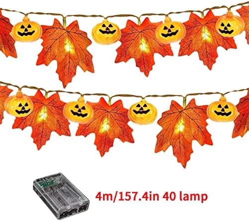 TODOZO Отделението отделение за Деня на Благодарността и Хелоуин, led лампа като кленов лист, Венец за вътрешни и външни декоративни тела, венец 4 м 40 светлини, Три батар?