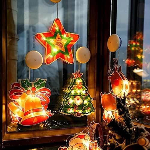 iYBWZH Коледна Прозорец Състав Висящи Лампи На Присосках Led Струнни инструменти осветителни Тела, Дядо коледа, Снежен човек Коледна