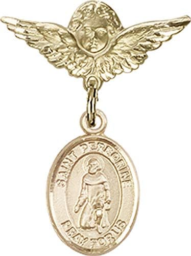 Детски икона Jewels Мания за талисман на Светия Перегрина Лациози и пин Ангел с крила | Детски иконата със златен пълнеж с талисман