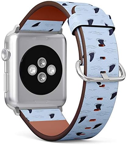 Съвместим с големи Apple Watch 42 мм 44 мм, 45 мм (всички серии) Кожена каишка за часовник Каишка Гривна с адаптери (перка на акула)