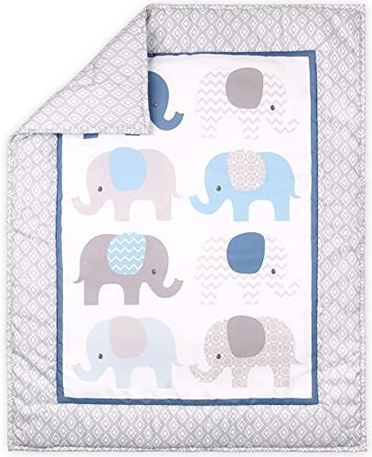 Колекция от спално бельо за легло Peanutshell Sleepy Elephant - 5 теми - Одеало за детско креватче, Пола, за легла, 3 кърпи в пакет