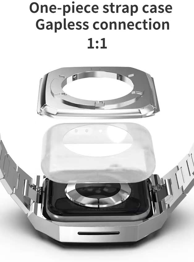 Метален корпус EKINS + Кожена каишка за Apple Watch 40 мм 45 мм Комплекта модификация Луксозен каишка от телешка кожа За iWatch