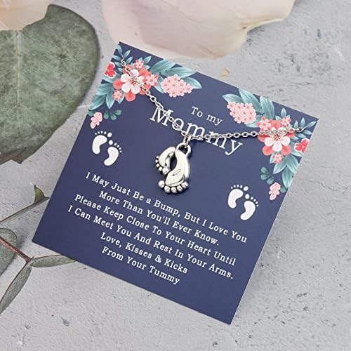 WSNANG Подарък за Майка си по време на Бременност за Първи Път, Колие с пощенска картичка с Послание, Окачване Със Следи от Детски