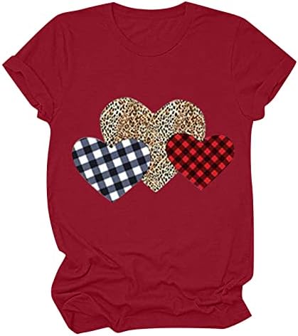 Тениска за Жени Графични Тениски Забавно Сладко Есен Тениска с Къс Ръкав Hearth Love Върховете Блуза, Подарък за Двойки