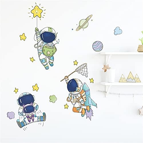 Супер Сладки Стикери за стена с Космонавт, Подвижни PVC Стикери за Стена в космоса, на Вселената, за да Спални, Всекидневна, Детска стая, Детска градина, Художествени ?
