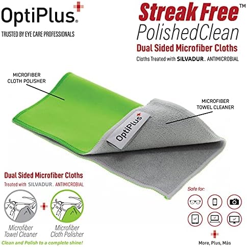 Спрей за почистване на запотевающих лещи OptiPlus и двойна кърпа от микрофибър | Средство за почистване и премахване на ръми, без