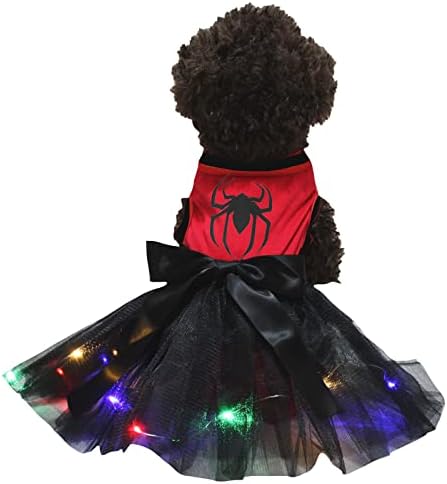 Рокля за кученце Petitebella с принтом във формата на паяк (червен /черен led, XX-Large)