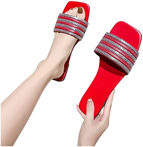 Дамски чехли на равна подметка с квадратни пръсти, Летни Модни Сандали в една линия, Улични Джапанки, Леки Джапанки, Подарък за мама