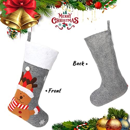 Cuteoy 18 Голям Коледен Чорапи, Комплект от 3 на Дядо Коледа, Снежен човек, Елен, 3D Коледни Чорапи за Семейни Празници, Сезонни