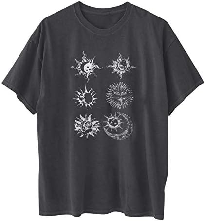 Follure, Реколта Извънгабаритни Тениски с графичен Дизайн за жени, Y2K, Тениски с изображение на Слънцето и Луната, Провиснал Летни