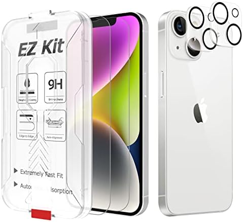 Bioton [Защитен слой от закалено стъкло в опаковка 2 + 2, съвместима с iPhone 14 Plus (6,7 инча, 2022) със защитата на обектива на камерата твърдост 9H, [HD Clear] [Комплект EZ] [Подходящ за ?