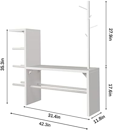 Пейка за съхранение на обувки в Бял цвят с куки за окачване на шапки и чанти, Рафт за обувки в коридора със седалка, Дърво в антре с пейка и място за съхранение на обу?