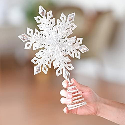 Декоративен Topper от Блестящи Снежинки за Коледна Елха - Бяло Пенливи Украса за Коледната Елха с Скъпоценния камък
