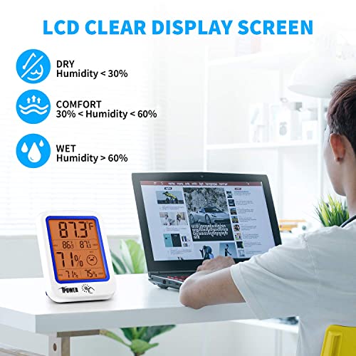 Влагомер и термометър iPower за помещения с голям сензорен LCD дисплей с подсветка, с Висока точност, запис на максимални и минимални